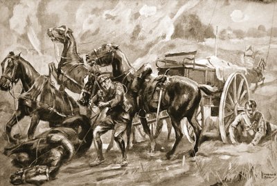 Sergeant W.G. Pull Extricating a Gun Team, Whose Leaders Had Been Hit, and Bringing the Surviving Horses and Men to Safety by Howard K. Elcock